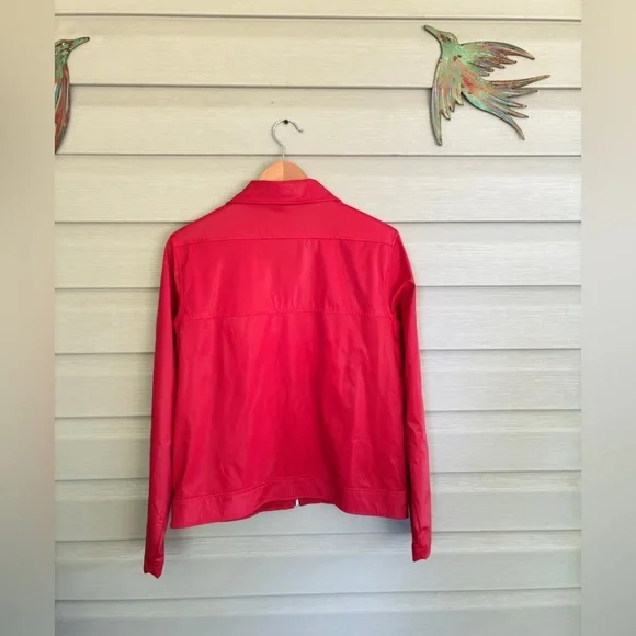LEARSI red vintage PVC faux leather bomber jacket women’s sz M lightweight EUC - Picture 15 of 15